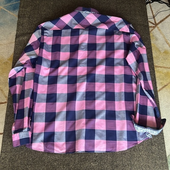 Au Noir Colourful Plaid Men’s Button Down Shirt Purple Punk Navy sz 6 (2XL) - Picture 14 of 14
